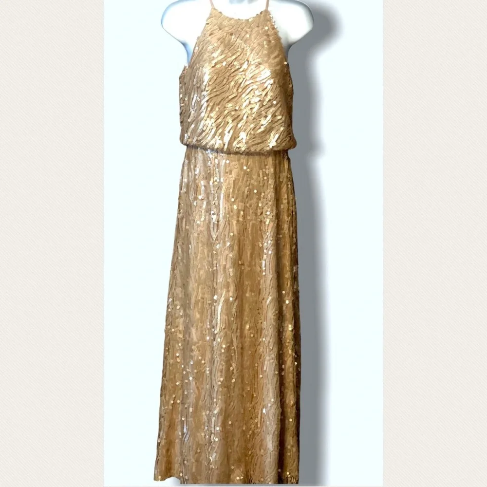 New Donna Morgan x BHLDN Alana size 10 Gold Sequin Maxi Gown - Picture 10 of 10